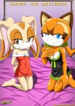 anthro bbmbbf bed beige_fur blue_eyes brown_eyes cleavage clothing comic cream_the_rabbit female lagomorph looking_at_viewer marine_the_raccoon mobius_unleashed palcomix poolside_fun sega smile sonic_(series) sonic_the_hedgehog_(series) text rating:Questionable score:23 user:ellampalli