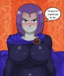  abstract_background angry breast_expansion breasts dc_comics erect_nipples goth grey_skin holimount nipple_bulge non-nude purple_eyes purple_hair raven_(dc) teen_titans  rating:questionable score:22 user:shadowking11
