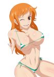 bare_shoulders big_breasts bikini breasts cleavage earring earrings high_res highres jewelry juudai large_breasts long_hair midriff nami navel one_piece open_mouth orange_eyes orange_hair pirate simple_background sitting solo swimsuit thick_thighs thighs white_background wink rating:Questionable score:12 user:SimsPictures