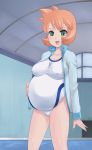 1girl blush bule female green_eyes gym_leader highres kasumi_(pokemon) nintendo one-piece_swimsuit open_mouth orange_hair pokemon pregnant solo swimsuit rating:Questionable score:2 user:SimsPictures