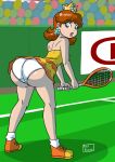 ass axel-rosered blue_eyes breasts brown_hair crown dat_ass looking_back princess_daisy solo super_mario_bros. tennis rating:Questionable score:35 user:ShadowKing11