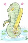  anthro anus ass crocodile cum female heart lake licking looking_back nude paul-lucas_(artist) pussy reptile scalie smile solo tongue water yellow_eyes  rating:questionable score:3 user:zipp
