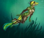  anthro breasts eel fish fivel_(artist) nipples nude nude purple_eyes seaweed shiny shiny_skin underwater water  rating:questionable score:4 user:zipp