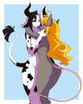  2girls anthro chalodillo cute furry horns long_hair nude tail  rating:explicit score:3 user:furry_love