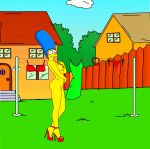 breasts clothesline fence heels homerjysimpson marge_simpson nude the_simpsons yellow_skin rating:Explicit score:9 user:theclit