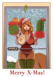  1girl 1girl anthro breasts christmas christmas_clothing clothing english_text furry gift holidays mammal mistletoe penny_flynn plant rodent sciurid snow text zaftigbunnypress  rating:explicit score:6 user:furry_love