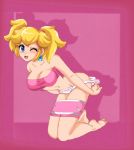 1girl bent_over big_breasts blonde_hair blue_eyes breasts cleavage female female_only nintendo panty_pull princess_peach sigurd_hosenfeld sigurdhosenfeld skirt smile tagme tubetop wink rating:Questionable score:10 user:SimsPictures