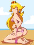 beach bikini blonde_hair looking_at_viewer mario_bros nintendo princess_peach super_mario_bros. rating:Questionable score:26 user:SimsPictures