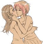 2girls arms artist_request blush camisole closed_eyes clothed female female_only hand_on_face hand_on_head kissing long_hair love monochrome multiple_girls shirt short_hair simple_background sketch skirt surprised white_background yuri rating:Questionable score:9 user:Mikaho