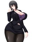  1girl black_eyes black_hair blazer breasts cleavage female huge_breasts office_lady pantyhose saogokushi solo  rating:safe score:12 user:simspictures