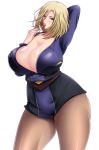  1girl arm_up blonde_hair breasts candy cleavage curvy female ginga_kikoutai_majestic_prince huge_breasts lollipop majestic_prince pantyhose saogokushi solo suzukaze_rin thick_thighs thighs uniform  rating:questionable score:12 user:simspictures