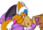 blush breast_suck breasts bunnie_rabbot closed_eyes ein457 female furry genocyber nipples nude on_back plain_background rouge_the_bat sega sonic_(series) sonic_team spread_legs spreading sucking white_background wings yuri rating:explicit score:9 user:furry_love