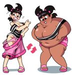  2_girls attribute_swap bbw big_belly big_breasts black_hair dark-skinned_female grabbing_belly katie_(tdi) light-skinned_female oversized_clothes overweight_female sadie_(tdi) superspoe thick_thighs total_drama_island undersized_clothes weight_gain weight_loss  rating:explicit score:2 user:zipp