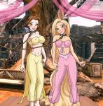 beauty_and_the_beast blonde_hair blush bondage breasts brown_hair crossover disney enchantedhentai.com hair navel princess_belle pussy rapunzel see_through tangled tree rating:Safe score:32 user:mmay