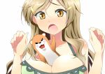 1girl :o b-ginga between_breasts bikini blonde_hair breasts brown_eyes bursting_breasts cleavage hair_ornament hairclip large_breasts long_hair open_mouth otter shinomiya_himawari solo swimsuit uso-kun vividred_operation rating:safe score:1 user:simspictures