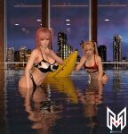  2_girls 3d alluring big_ass big_breasts bikini blonde_hair blue_eyes cow_print dead_or_alive dead_or_alive_6 dead_or_alive_xtreme dead_or_alive_xtreme_2 dead_or_alive_xtreme_3 dead_or_alive_xtreme_3_fortune dead_or_alive_xtreme_beach_volleyball dead_or_alive_xtreme_venus_vacation honoka_(doa) inflatable_pool_toys marie_rose nixmare pink_hair pool pool_toy red_eyes swimming_pool tecmo wet  rating:questionable score:2 user:calum1998