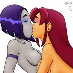 2girls arm armband arms artist_request babe bare_shoulders breasts collarbone eyeshadow female friends grey_skin hair kiss kissing love multiple_girls mutual_yuri neck no_nipples nude purple_hair raven_(dc) red_hair redhead simple_background starfire teen_titans white_background yuri rating:Explicit score:32 user:SimsPictures