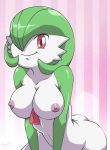 2014 anthro big_breasts breasts butt female gardevoir happy hi_res looking_at_viewer nintendo nipples nude pink_background plain_background pokemon pokÃ©mon poopysocks9 red_eyes shadow shiny smile solo standing video_games rating:Questionable score:15 user:SimsPictures