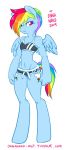 2014 anthro clothing cutie_mark equine female friendship_is_magic frown hasbro hooves horse looking_at_viewer mane my_little_pony navel onnanoko pegasus rainbow_dash rainbow_dash_(mlp) rainbow_hair shirt short_shorts shorts skimpy small_breasts solo stripes tail tank_top wide_hips wings rating:safe score:4 user:rapeture