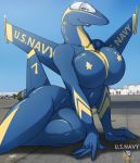 aeromorph airplane anthro blue_angels breasts f/a-18_hornet fa-18_hornet female huge_breasts inani_pelekaimate looking_at_viewer mechie us_navy walter_sache rating:explicit score:9 user:donkeypunch