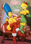 big_breasts boots breasts christmas cleavage hair lisa_simpson marge_simpson milf pearls smile stockings the_simpsons yellow_skin zarx_(artist) rating:Explicit score:100 user:Zarx