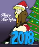 1girl 2018 ass christmas_hat christmas_tree gspy2901 happy_new_year no_pants panties santa_hat rating:explicit score:1 user:lggc74