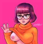 1girl exposed_breast female female_only flashing glasses looking_at_viewer nipple no_bra one_breast_out one_breast_out_of_clothes scooby-doo short_hair solo sweater sweater_lift velma_dinkley zerovolt rating:Explicit score:15 user:rogermaris