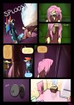 anthro applejack bathroom beverage comic dialogue english_text equine female fluttershy friendship_is_magic furry hair mammal multicolored_hair my_little_pony night_mares_iii pegasus pink_hair pony rainbow_dash rainbow_hair sitting slypon soda text wet wings rating:Explicit score:5 user:Furry_Love