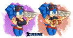  1girl 2015 big_breasts breasts cleavage clothed clothing crossgender cuisine flashing food furry hedgehog mammal pizza sega sonic_the_hedgehog  rating:questionable score:19 user:furry_love