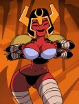  1_girl abs alien animated_gif ben_10 ben_10:_omniverse big_breasts black_panties bra breasts cleavage dace dboy_(artist) flashing four_eyes funny helmet looma_red_wind muscle panties princess red_skin solo  rating:questionable score:24 user:zipp
