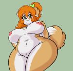  anthro big_breasts breasts canine dog furry green_background hair kibbles mammal mixed_breed nude pussy red_hair skidd uberquest webcomic  rating:explicit score:9 user:furry_love