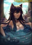 1girl ahri animal_ears arm arms art babe bare_arms bare_shoulders bath bathing big_breasts black_hair breasts cleavage collarbone convenient_censoring fox_ears hair hair_over_breasts iahfy league_of_legends looking_at_viewer neck nude parted_lips sake sitting submerged tray upper_body water wet yellow_eyes rating:Questionable score:21 user:lolhentai