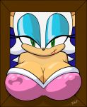 1girl 1girl adc1309 anthro bat bhawk big_breasts border breasts cleavage clothed clothing furry high_res huge_breasts looking_at_viewer mammal outside_border rouge_the_bat seductive sega smile traditional_media_(artwork) rating:Questionable score:26 user:Furry_Love