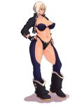 1_female 1_girl 1girl angel_(kof) bad_id bangs bikini_bottom blue_eyes boots bra breasts chaps cropped_jacket dracul erect_nipples female female_only fingerless_gloves gloves hands_on_hips highres jacket king_of_fighters large_breasts nail_polish navel nipples non-nude open_clothes open_jacket panties parted_bangs perky_breasts puckered_lips short_hair solo standing strapless_bra the_king_of_fighters underwear white_hair rating:Questionable score:7 user:unknowmoney23