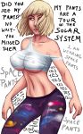 1girl blonde_hair breasts leggings nipples non-nude short_hair sketch space_pants spandex rating:Questionable score:-4 user:unknowmoney23