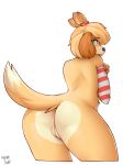 1girl 1girl 2016 animal_crossing anthro arm_warmers ass canine derpah dog fur furry green_eyes hair isabelle_(animal_crossing) looking_at_viewer looking_back mammal nintendo nude pussy shih_tzu shy simple_background video_games rating:Explicit score:6 user:Furry_Love
