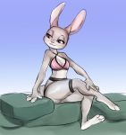 1_female 1_girl 1girl 2016 anthro bra breasts clothing disney female female_only furry glacierclear judy_hopps lagomorph mammal pillow pink_eyes rabbit sitting smile solo underwear zootopia rating:Questionable score:11 user:Furry_Love