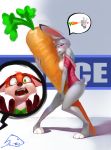 1girl 2016 anthro blush bottomless breasts canine carrot clothed clothing disney food fox furry green_eyes high_res judy_hopps lagomorph male mammal nick_wilde open_shirt rabbit seductive shirt shnider_(artist) shocked sweat vegetable zootopia rating:Questionable score:14 user:Furry_Love