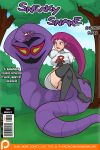1girl ambiguous_gender arbok beastiality big_breasts blush breasts clothed clothing comic cover_art cover_page duo english_text feral hair human humans_of_pokemon jessie_(pokemon) jessie_(team_rocket) legwear mammal musashi_(pokemon) nintendo pokemon pokemon_(anime) rainbow-flyer red_hair reptile scalie sitting skimpy snake sneaky_snake stockings sweat team_rocket text tight_clothing video_games rating:Questionable score:12 user:Spike_Is_Sexy