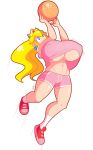  basketball big_breasts blonde_hair blue_eyes breasts female jumping princess_peach solo super_mario_bros. theycallhimcake underboob  rating:questionable score:15 user:shadowking11