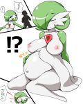 !? 0k0j0 1girl areolae big_breasts blood blush breasts gardevoir green_hair japanese_text nipples nosebleed nude onomatopoeia outie_navel panels pokemon pregnant red_eyes simple_background smile tagme white_background white_body rating:Explicit score:7 user:ShadowKing11