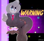 1girl ass belt bent_over big_breasts blue_eyes breasts clothes fanart grey_hair half-closed_eyes machine metal necktie red_necktie red_neckwear robot suit teeth text thick vimhomeless rating:Questionable score:12 user:titas