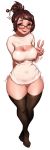  1girl beads bikini black_legwear breasts brown_eyes brown_hair cleavage cleavage_cutout curvy erect_nipples glasses hair_bun hair_ornament hair_stick highres huge_breasts mei mei_(overwatch) meme_attire no_pants open-chest_sweater otto_(artist) ottosfoxhole overwatch panties red-framed_eyewear red-framed_glasses short_hair side-tie_bikini simple_background solo sweater swimsuit thick_thighs thighhighs thighs tied_hair white_background wide_hips  rating:questionable score:20 user:lizard