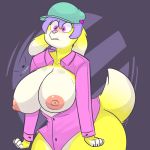  1girl 1girl anthro big_breasts blush breasts canine clothed clothing furry high_res huge_breasts komponi mammal nipples thick_thighs wardrobe_malfunction  rating:explicit score:4 user:furry_love