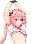 1boy ? arms_up astolfo_(fate) bdsm bondage bound_wrists bra bra_lift braid damao_yu eyebrows_visible_through_hair fang fate/apocrypha fate_(series) hair_intakes high_resolution long_hair looking_at_viewer male nipples otoko_no_ko purple_eyes restrained rider_of_black school_uniform shadow shirt_lift simple_background single_braid striped_bra tied_hair trap underwear white_background rating:Questionable score:18 user:ripper22