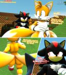  anthro ass blue_eyes butt_crack comic dialogue duo male male/male male_only miles_"tails"_prower moorsheadfalling red_eyes running sega shadow_the_hedgehog sonic source_filmmaker text  rating:questionable score:4 user:moorsheadfalling