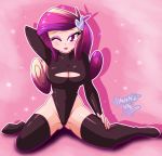  1girl clothed danmakuman female female_human female_only friendship_is_magic humanized looking_at_viewer my_little_pony one_eye_closed princess_cadance revealing_clothes solo stockings three-tone_hair  rating:questionable score:8 user:saturnathegam