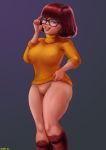 boots bottomless glasses no_panties scooby-doo shaved_pussy sweater thighs velma_dinkley rating:Explicit score:12 user:rogermaris