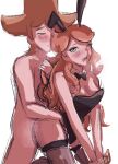 bunny_ears bunnysuit clothed_female_nude_male hair_pull hand_under_clothes male/female miliskiss orange_hair pokemon_sword_&_shield sonia_(pokemon) sordward stockings tied_hands rating:explicit score:2 user:toosleepyfw