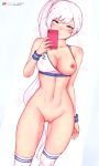  1girl 1girl 1girl asymmetrical_hair bangs bare_shoulders blue_eyes bluefield blush breast_slip breasts cellphone eyebrows_visible_through_hair high_resolution long_hair looking_at_viewer medium_breasts navel nipples one_breast_out_of_clothes phone ponytail pussy rwby scar scar_across_eye shiny shiny_hair shiny_skin side_ponytail standing stockings sweat tied_hair toned very_long_hair weiss_schnee white_hair 